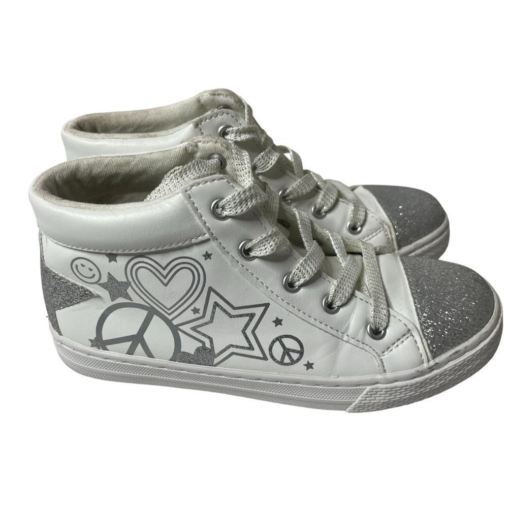 GIRLS Glitter Doodle Hi Top Sneaker Shoes White Girls Size 2‎